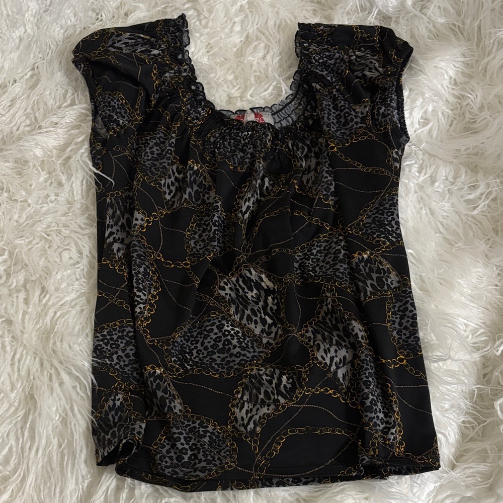 Carol Rose Black and Gray Chain Leopard Blouse